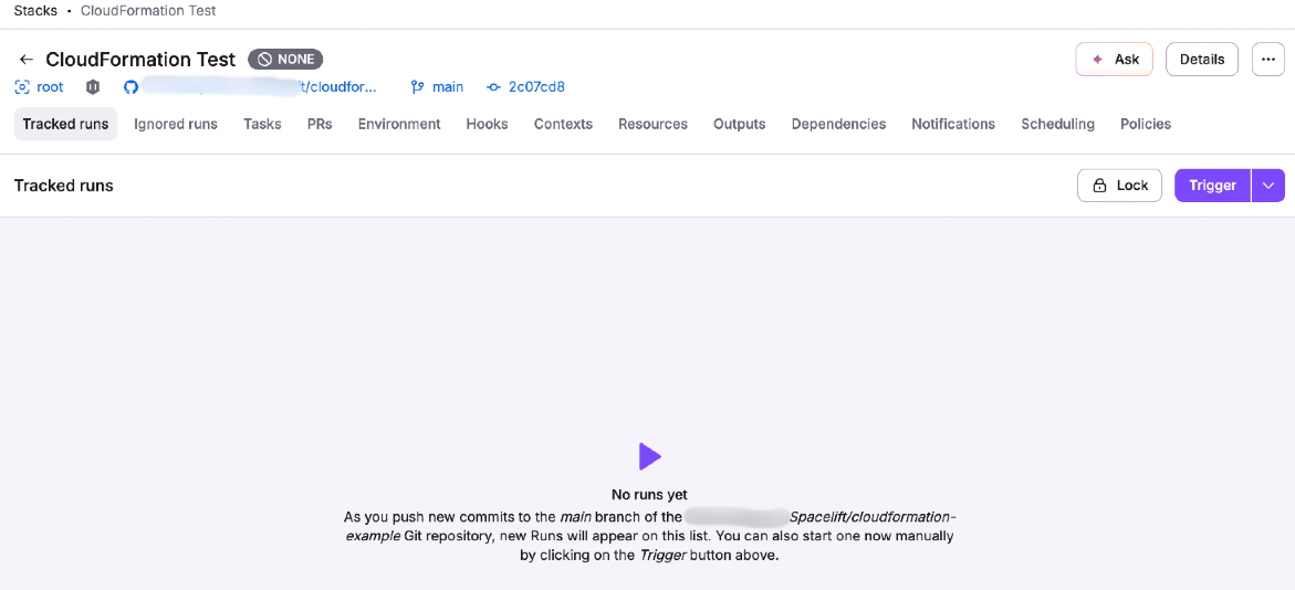 Newly created CloudFormation stack