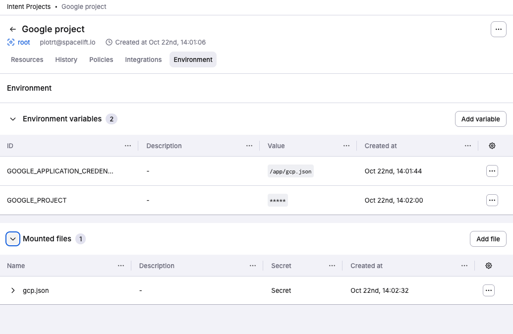 GCP env configuration