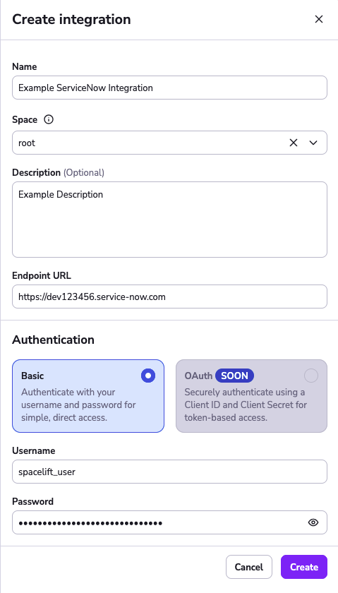 Creating the ServiceNow integration.