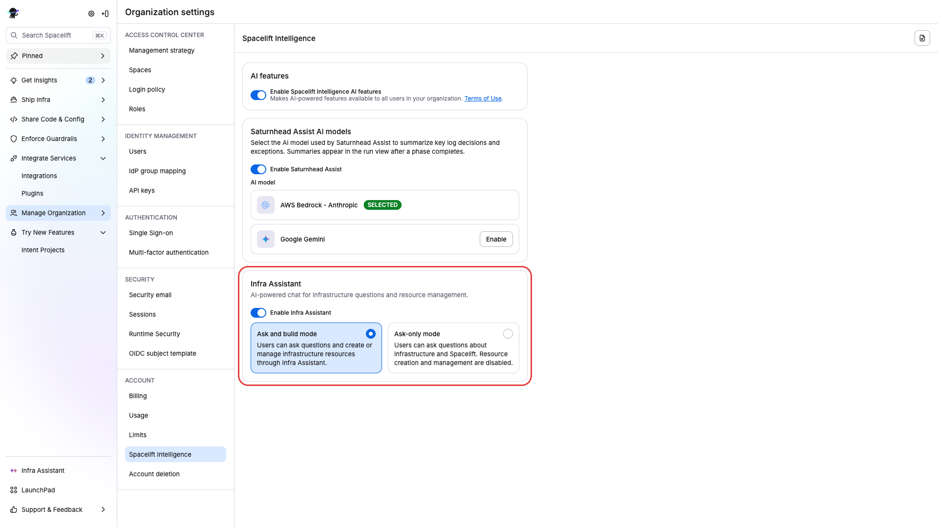 Spacelift Intelligence settings