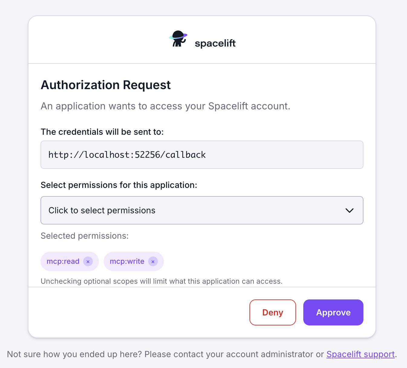Browser: Spacelift authorization request