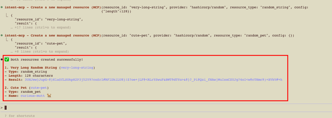 Claude Code: Resources successfully created
