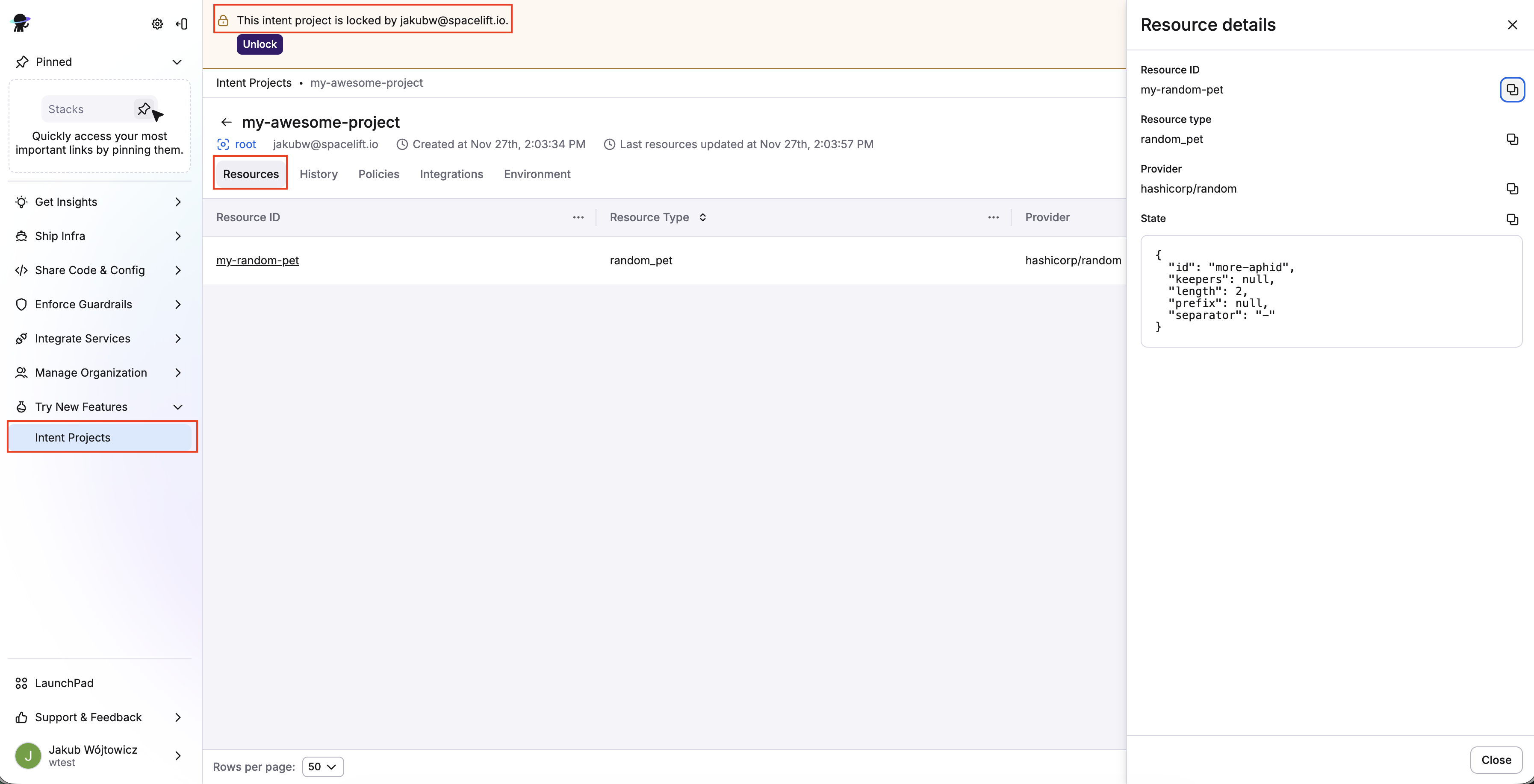 Spacelift UI: Locking projects and resources list