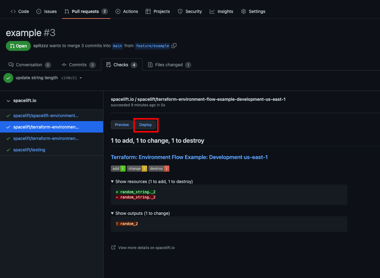 Promote a run from a GitHub Pull Request using the Deploy button.