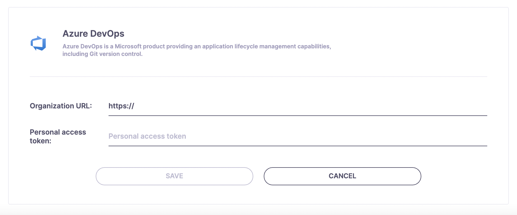 Azure DevOps setup form