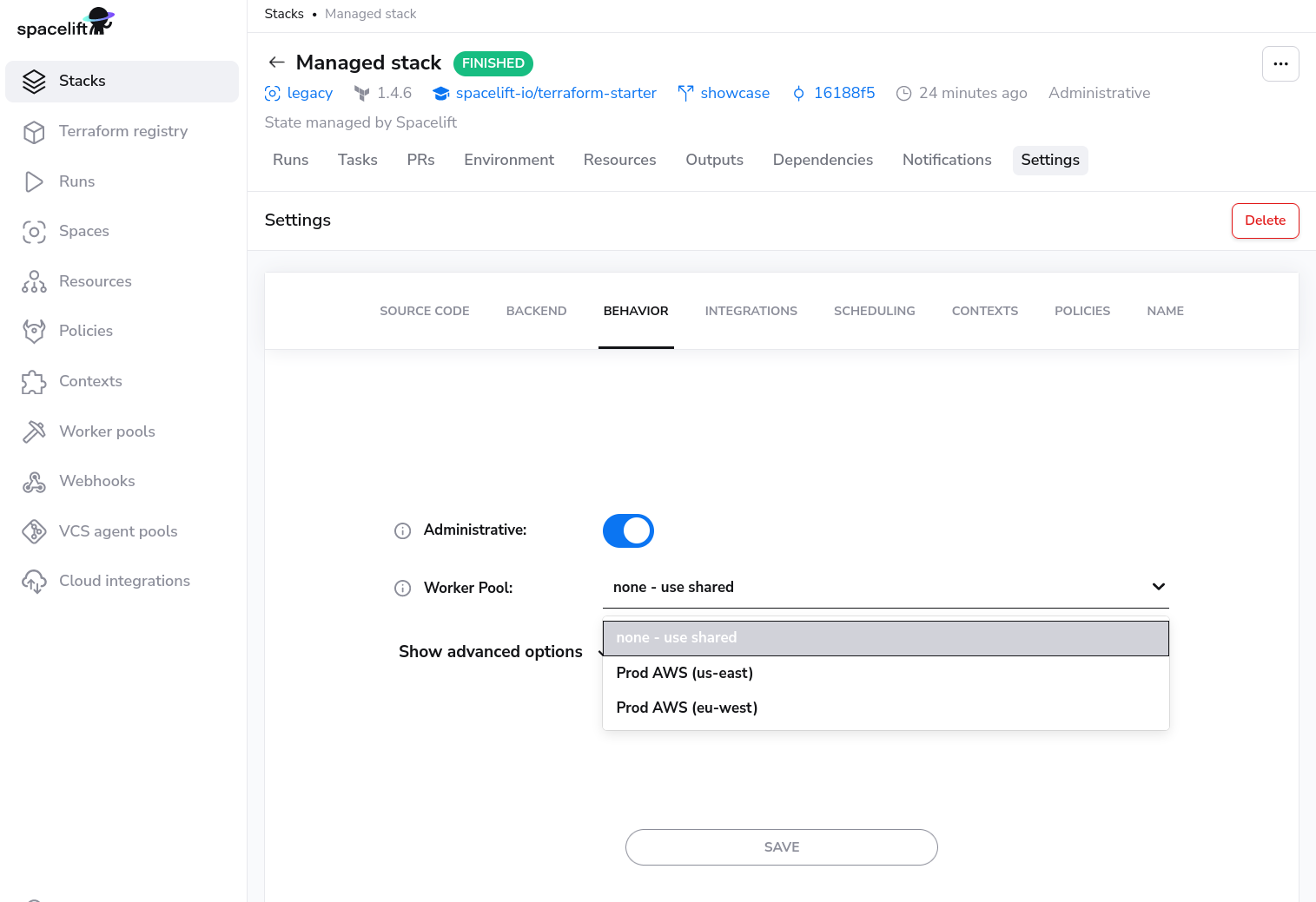 Example when editing the existing stack